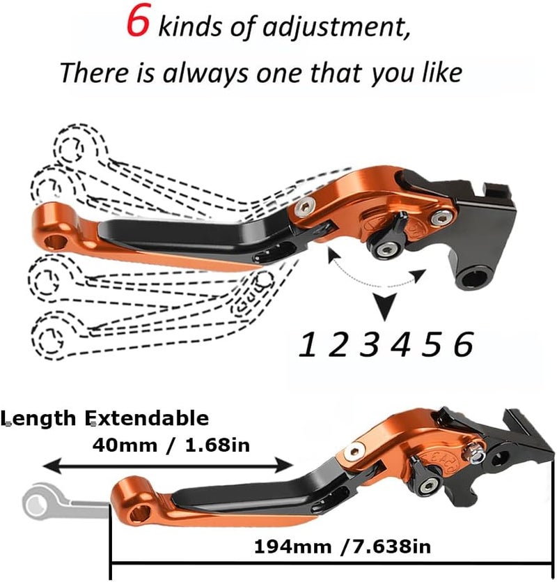 FREAXLL 690 SMC Motorcycle Brake Clutch Levers Set Foldable Extendable for 690 Enduro SMC R 690DUKE 2008 2009 2010 2011 2014 2015 2016 2017 (Orange) - Image 4